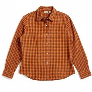 Mountain Lake Orange Plaid Button Down, 100% Cotton Long Sleeve Shirt Women's XL